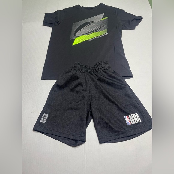 Athletic Works Kids Black and Green T-Shirt NBA short set size L 10/12 - Picture 1 of 6